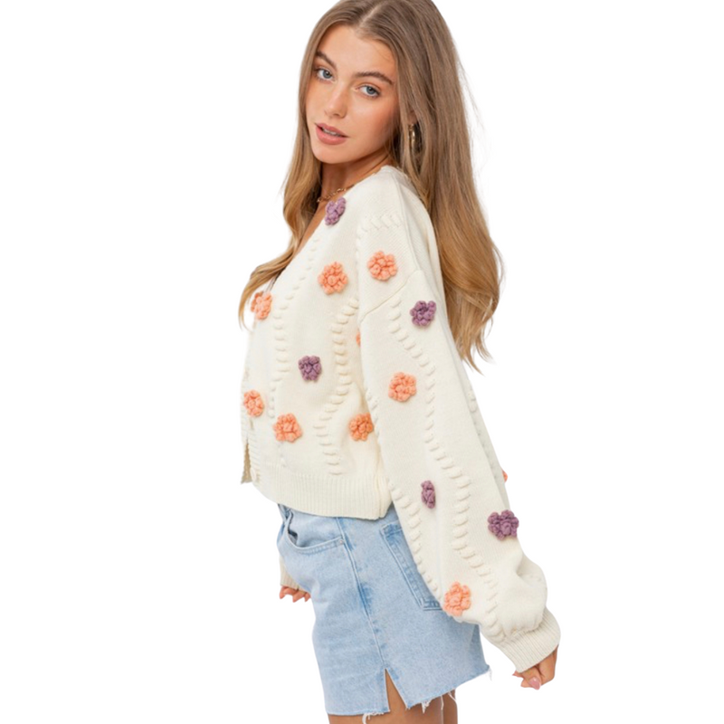 crochet flower cardigan sweater - pink peach boutique