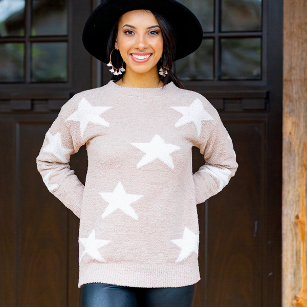 Star Sweater - Tan - Pink Peach Boutique