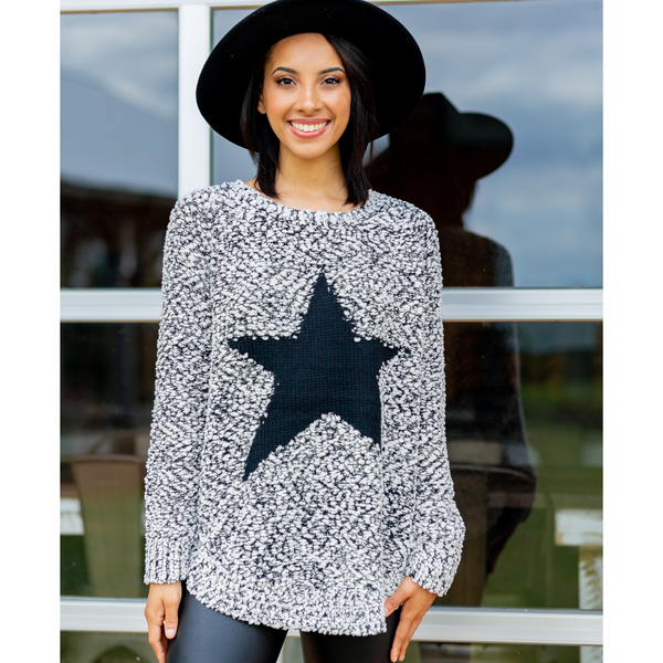 One And Only Black Star Sweater - Pink Peach Boutique
