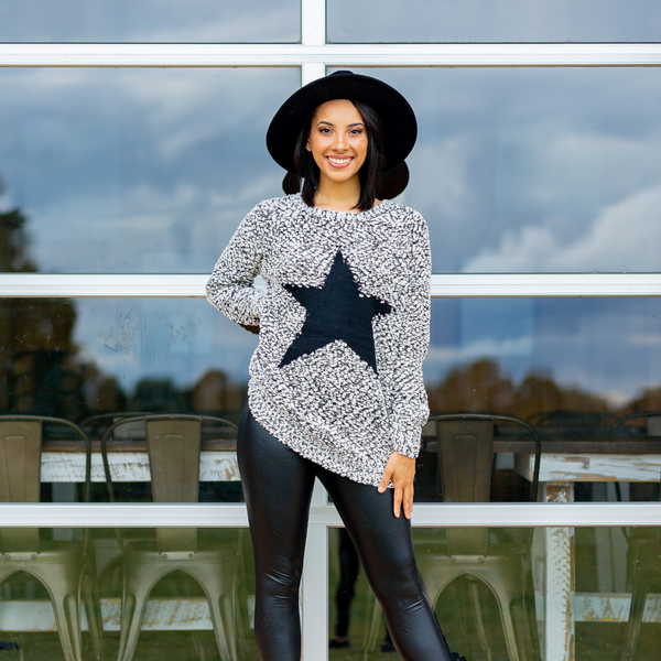 One And Only Black Star Sweater - Pink Peach Boutique
