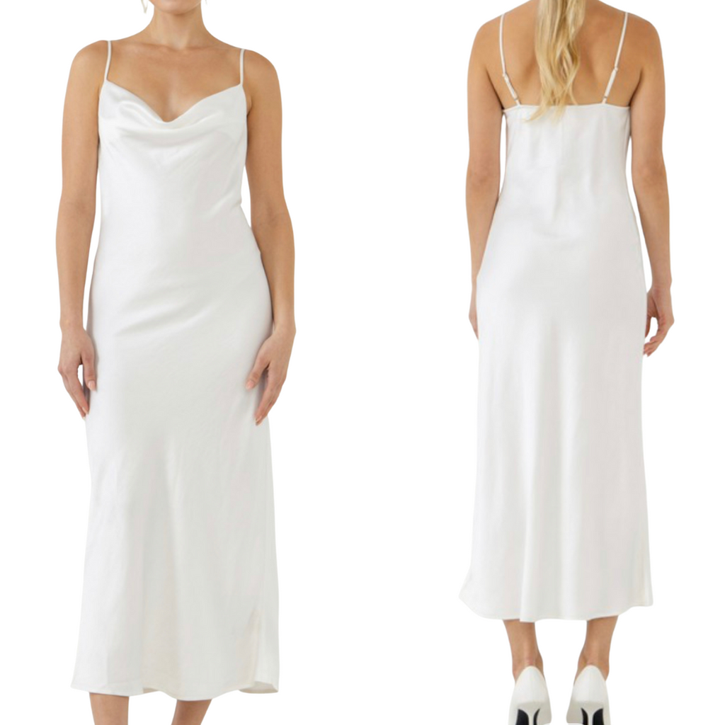 endless rose satin midi dress White Satin Midi Dress