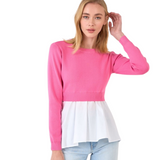 English Factory Mixed Media Peplum Top - Pink Peach Boutique