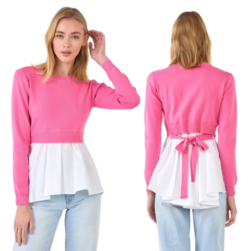 English Factory Mixed Media Peplum Top - Pink Peach Boutique