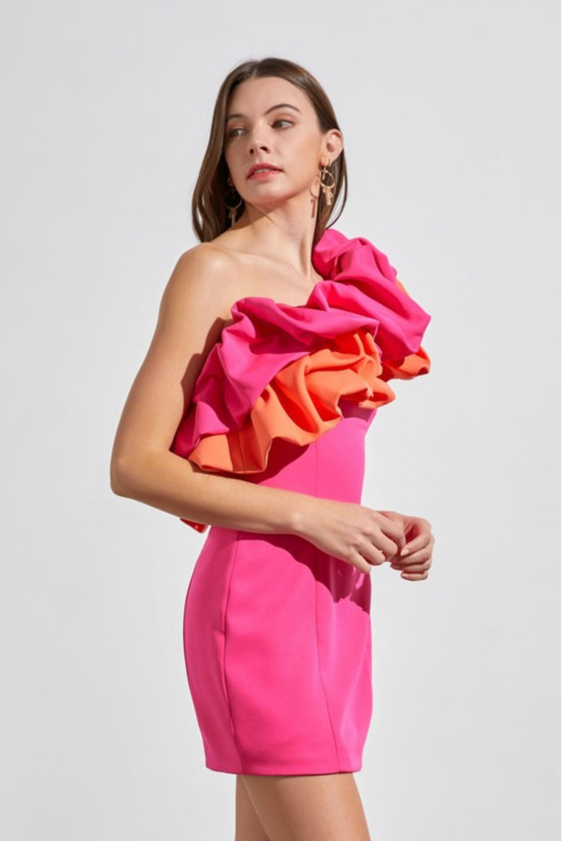 Pink One Shoulder Dress - Shop Amour Boutique