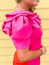 Pink Ruffle One Shoulder Top - Shop Amour Boutique