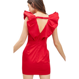 Ruffle V-Neck Dress - Red - Shop Amour Boutique