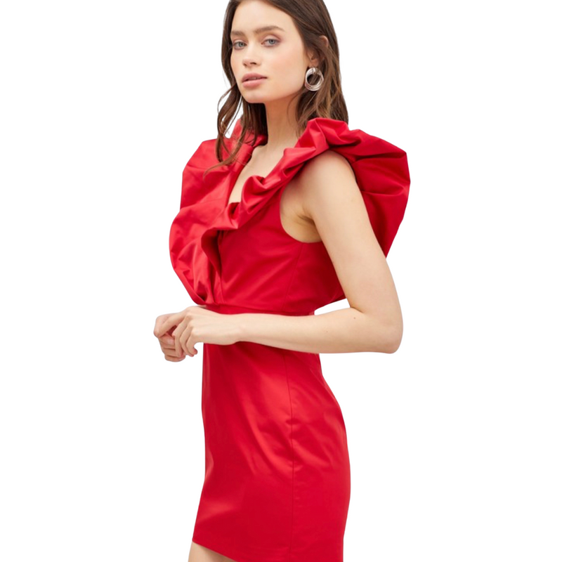 Ruffle V-Neck Dress - Red - Shop Amour Boutique